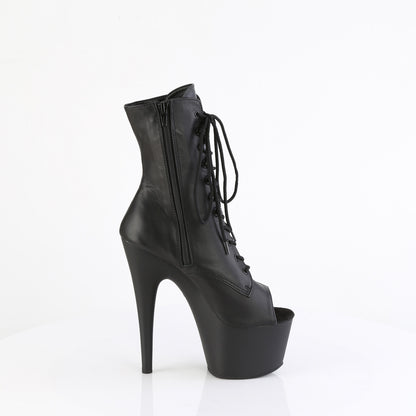 ADORE-1021 7" Heel, 2 3/4" PF Peep Toe Lace-Up Ankle Boot, Side Zip