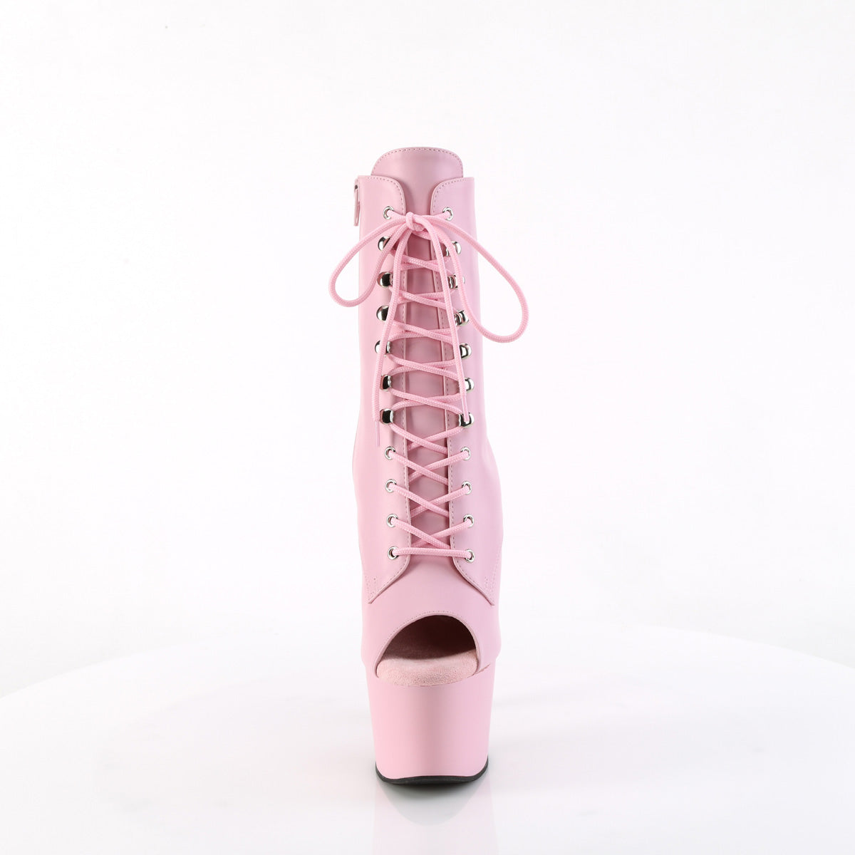 ADORE-1021 7" Heel, 2 3/4" PF Peep Toe Lace-Up Ankle Boot, Side Zip