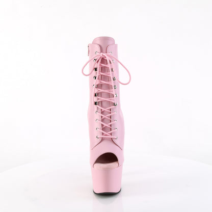 ADORE-1021 7" Heel, 2 3/4" PF Peep Toe Lace-Up Ankle Boot, Side Zip