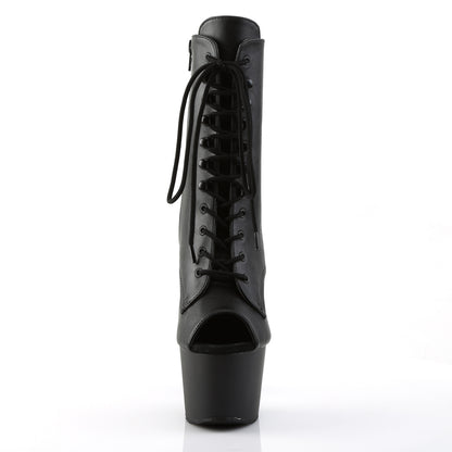 ADORE-1021 7" Heel, 2 3/4" PF Peep Toe Lace-Up Ankle Boot, Side Zip