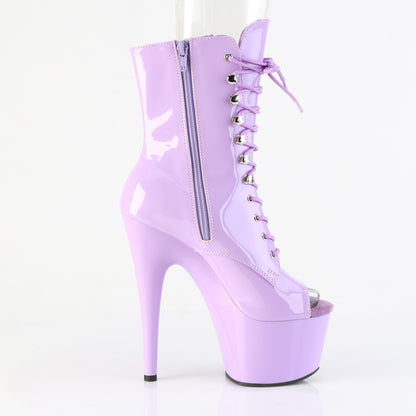 ADORE-1021 7" Heel, 2 3/4" PF Peep Toe Lace-Up Ankle Boot, Side Zip