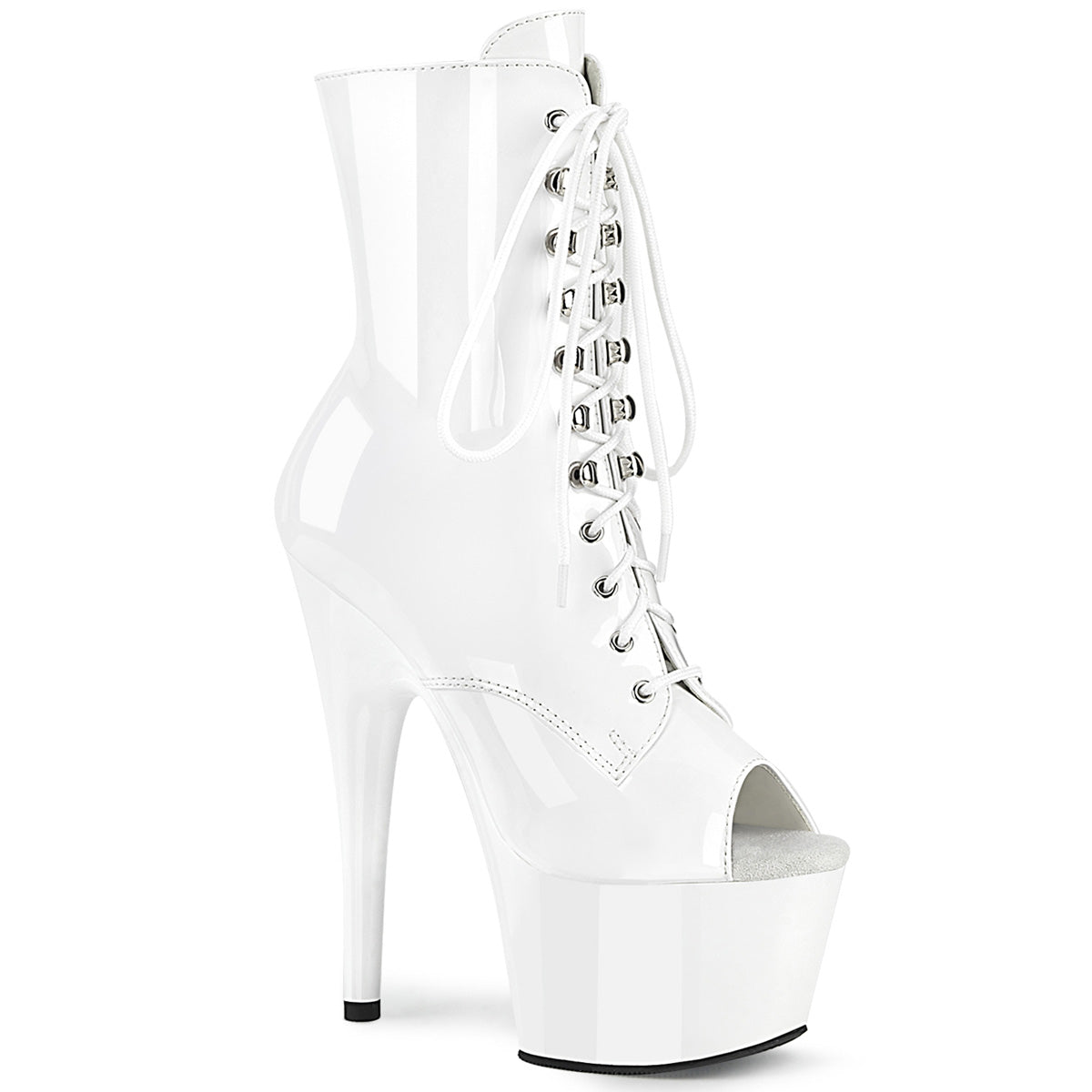 ADORE-1021 7" Heel, 2 3/4" PF Peep Toe Lace-Up Ankle Boot, Side Zip