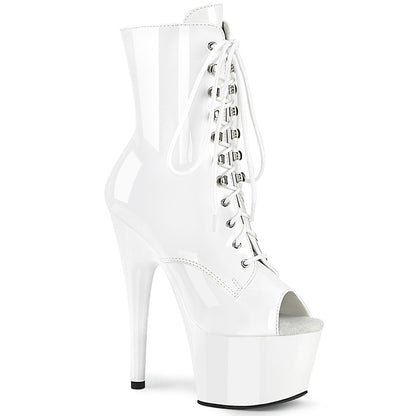 ADORE-1021 7" Heel, 2 3/4" PF Peep Toe Lace-Up Ankle Boot, Side Zip