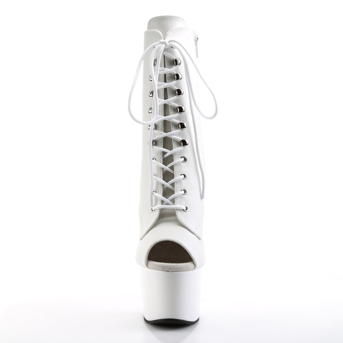 ADORE-1021 7" Heel, 2 3/4" PF Peep Toe Lace-Up Ankle Boot, Side Zip