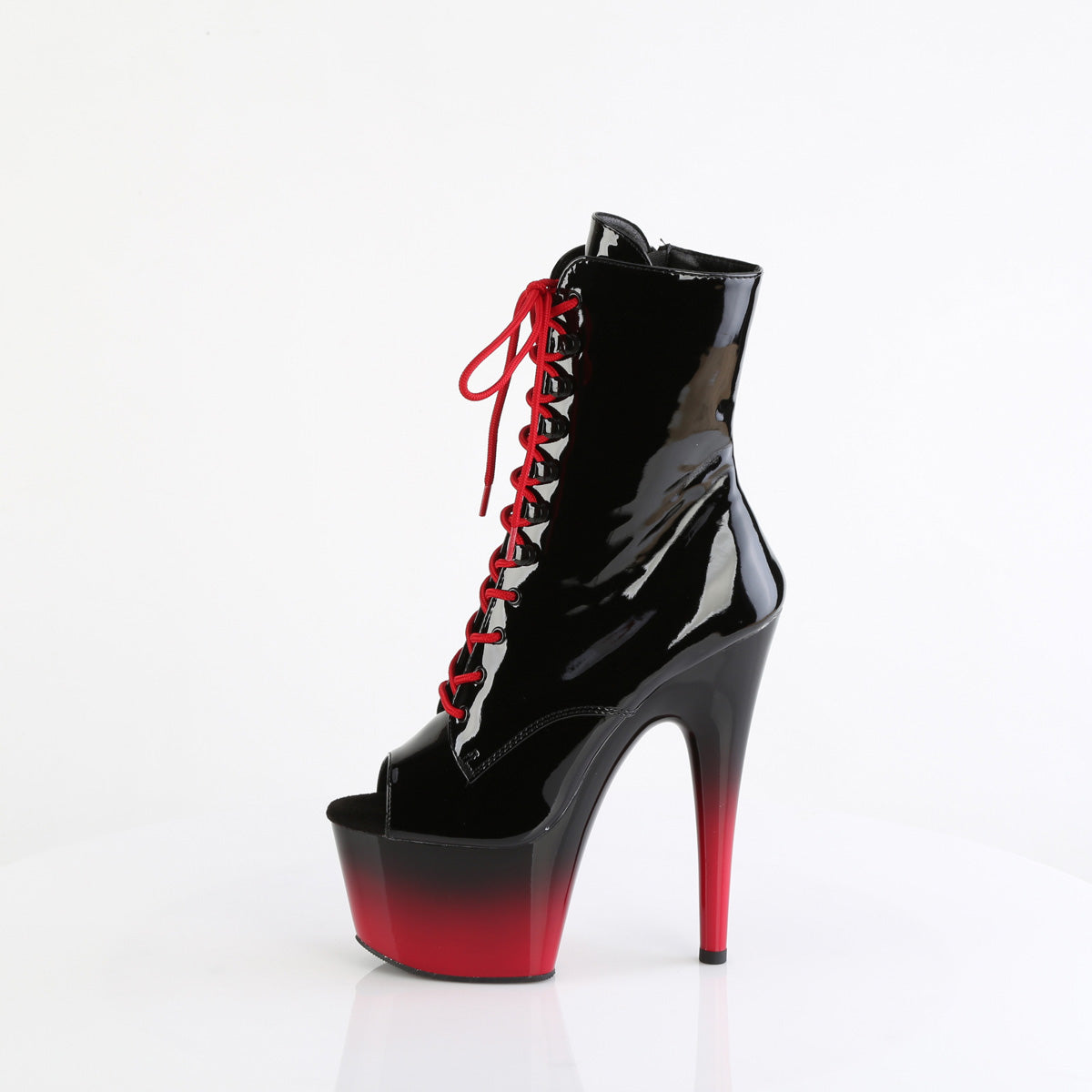 ADORE-1021BR-H *7" Heel, 2 3/4" PF Peep Toe Lace-Up Ankle Boot, Side Zip