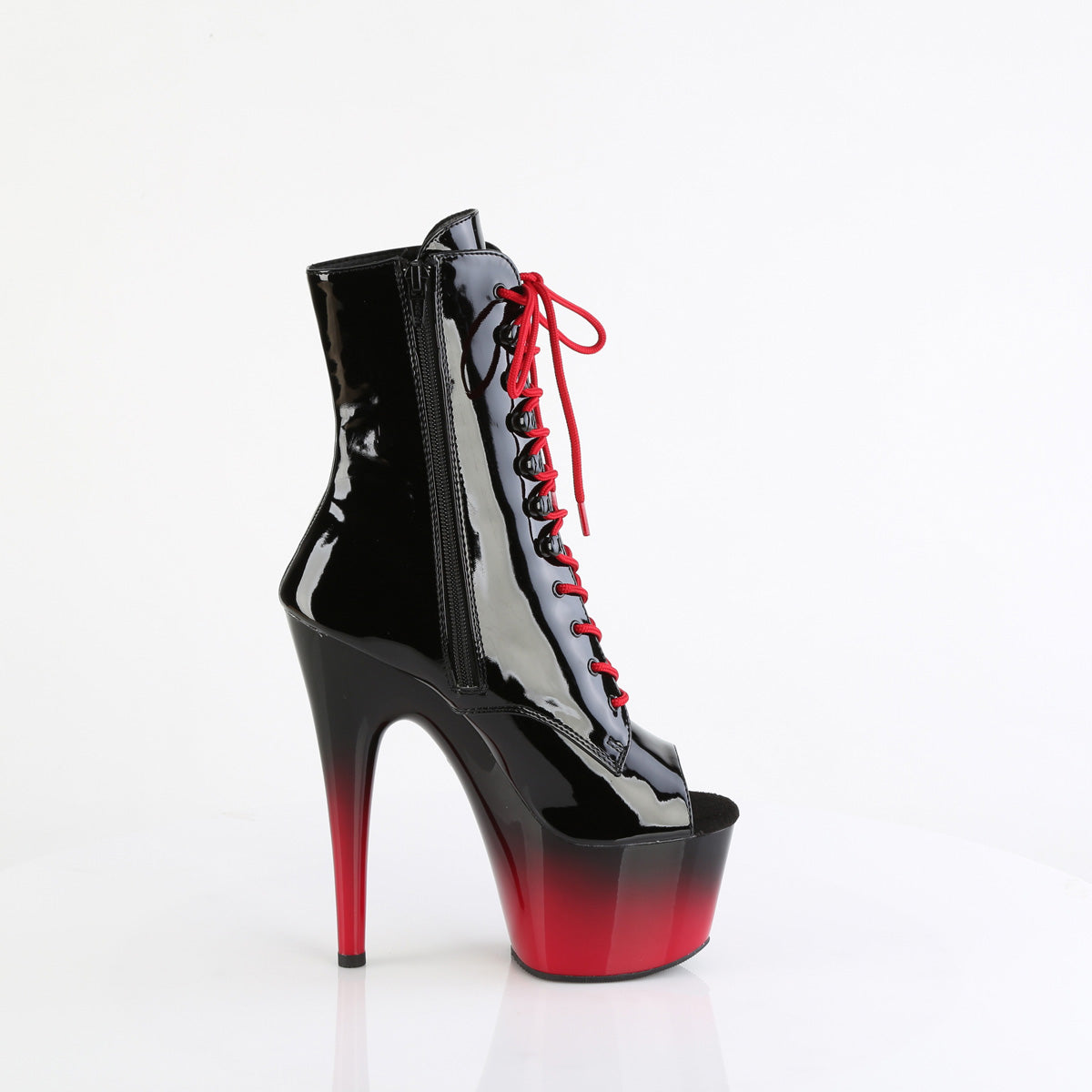 ADORE-1021BR-H *7" Heel, 2 3/4" PF Peep Toe Lace-Up Ankle Boot, Side Zip