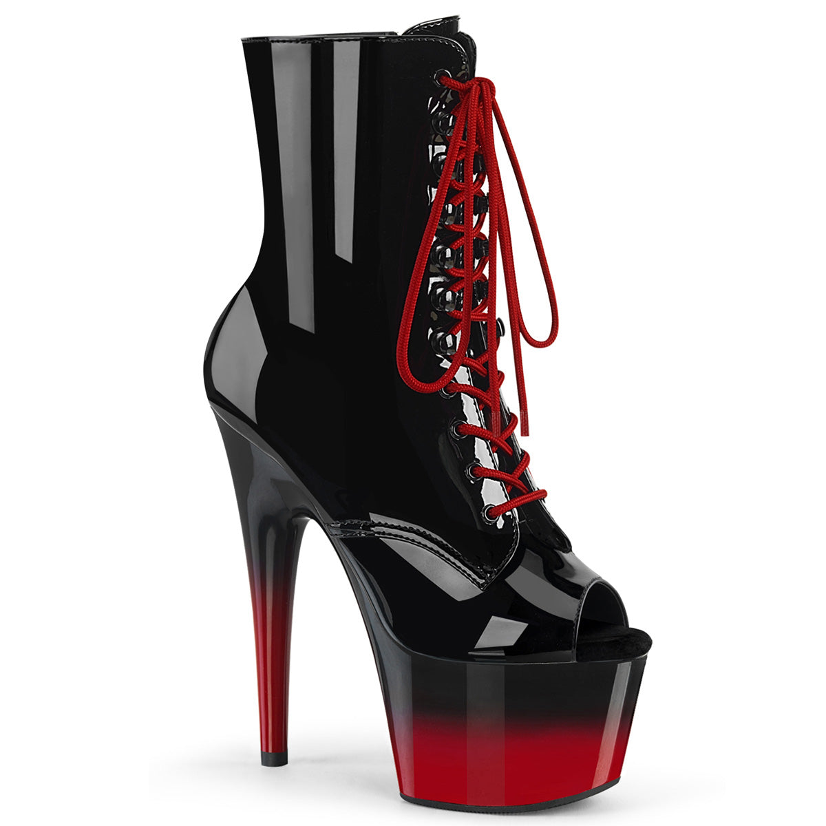 ADORE-1021BR-H *7" Heel, 2 3/4" PF Peep Toe Lace-Up Ankle Boot, Side Zip