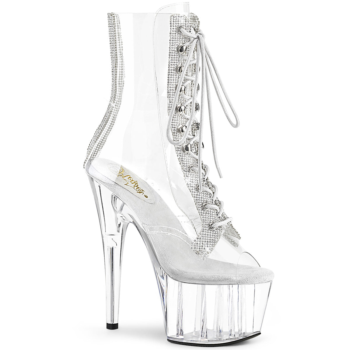 ADORE-1021C-2 *7" Heel, 2 3/4" PF Peep Toe Lace-Up Front Ankle Boot w/RS