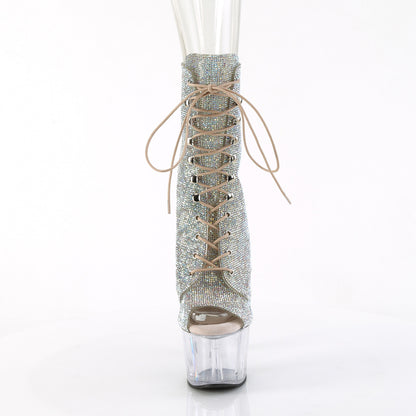 ADORE-1021C-RS 7" Heel, 2 3/4" PF Peep Toe Rhinestoned  Ankle Boot,Side Zip