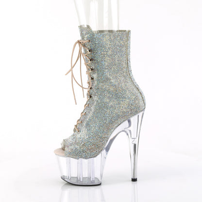 ADORE-1021C-RS 7" Heel, 2 3/4" PF Peep Toe Rhinestoned  Ankle Boot,Side Zip