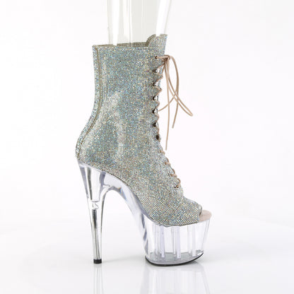 ADORE-1021C-RS 7" Heel, 2 3/4" PF Peep Toe Rhinestoned  Ankle Boot,Side Zip