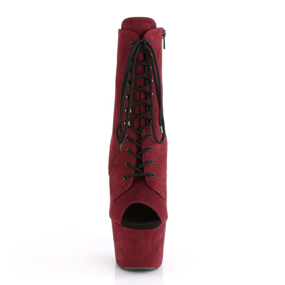 ADORE-1021FS *7" Heel, 2 3/4" PF Open Toe Lace-Up Ankle Boot, Side Zip