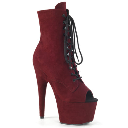 ADORE-1021FS *7" Heel, 2 3/4" PF Open Toe Lace-Up Ankle Boot, Side Zip