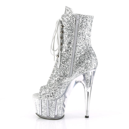 ADORE-1021G *7" Heel, 2 3/4" PF Lace-Up Peep Toe Ankle Boot, Side Zip
