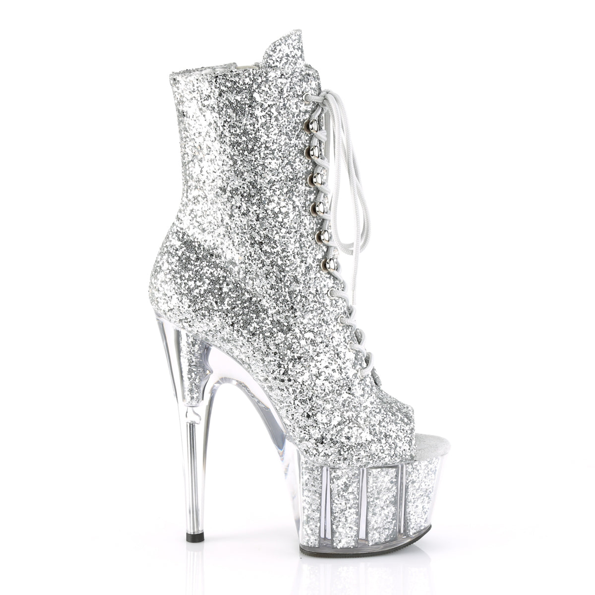 ADORE-1021G *7" Heel, 2 3/4" PF Lace-Up Peep Toe Ankle Boot, Side Zip
