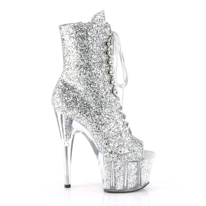 ADORE-1021G *7" Heel, 2 3/4" PF Lace-Up Peep Toe Ankle Boot, Side Zip
