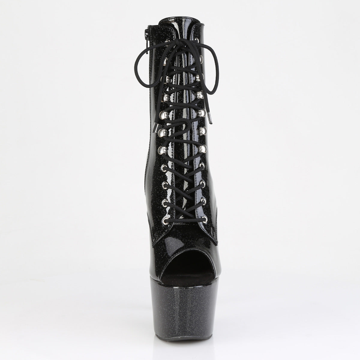 ADORE-1021GP 7" Heel, 2 3/4" PF Peep Toe Lace-Up Ankle Boot, Side Zip