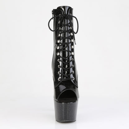 ADORE-1021GP 7" Heel, 2 3/4" PF Peep Toe Lace-Up Ankle Boot, Side Zip