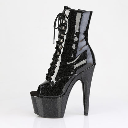 ADORE-1021GP 7" Heel, 2 3/4" PF Peep Toe Lace-Up Ankle Boot, Side Zip