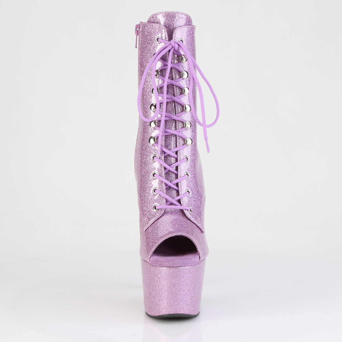 ADORE-1021GP 7" Heel, 2 3/4" PF Peep Toe Lace-Up Ankle Boot, Side Zip