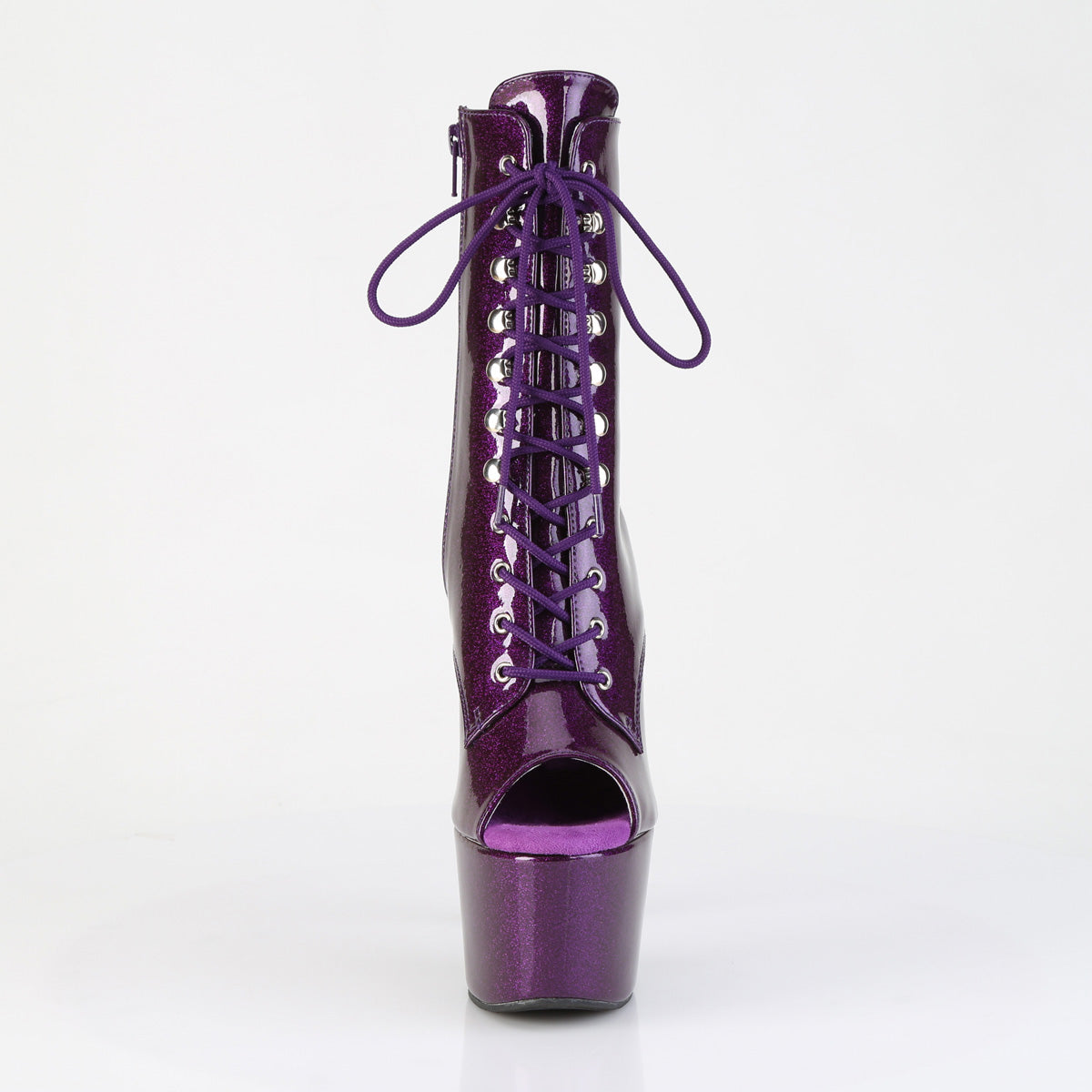 ADORE-1021GP *7" Heel, 2 3/4" PF Peep Toe Lace-Up Ankle Boot, Side Zip