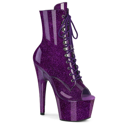 ADORE-1021GP *7" Heel, 2 3/4" PF Peep Toe Lace-Up Ankle Boot, Side Zip