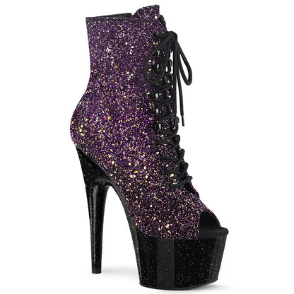 ADORE-1021OMBG *7" Heel, 2 3/4" PF Peep Toe Lace-Up Ankle Boot, Side Zip