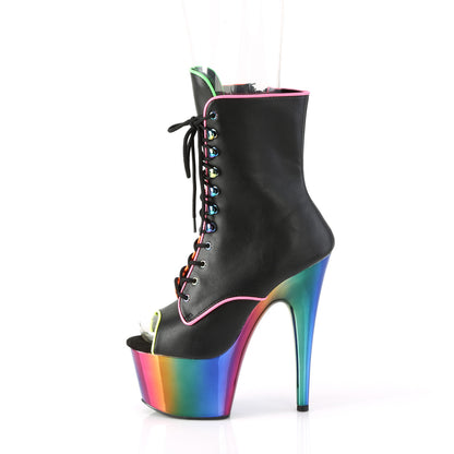 ADORE-1021RC-02 *7" Heel, 2 3/4" PF Peep Toe Lace-Up Ankle Boot, Side Zip