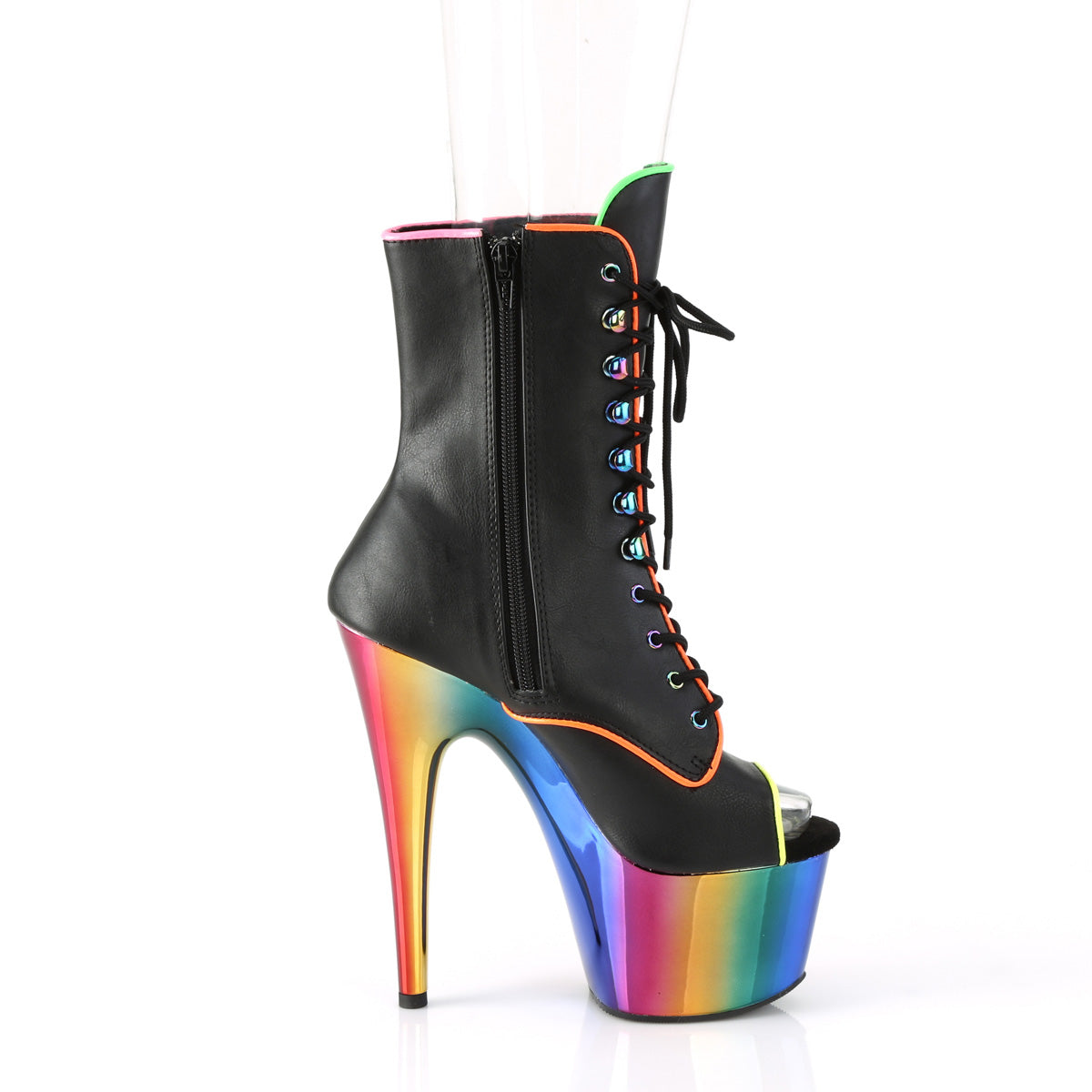 ADORE-1021RC-02 *7" Heel, 2 3/4" PF Peep Toe Lace-Up Ankle Boot, Side Zip