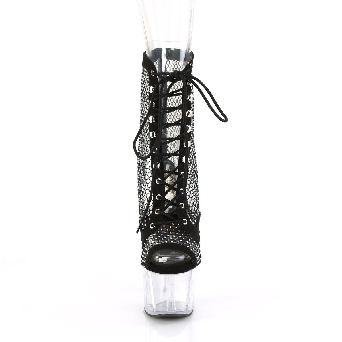 ADORE-1021RM 7" Heel, 2 3/4" PF Peep Toe Lace-Up Ankle Boot, Side Zip