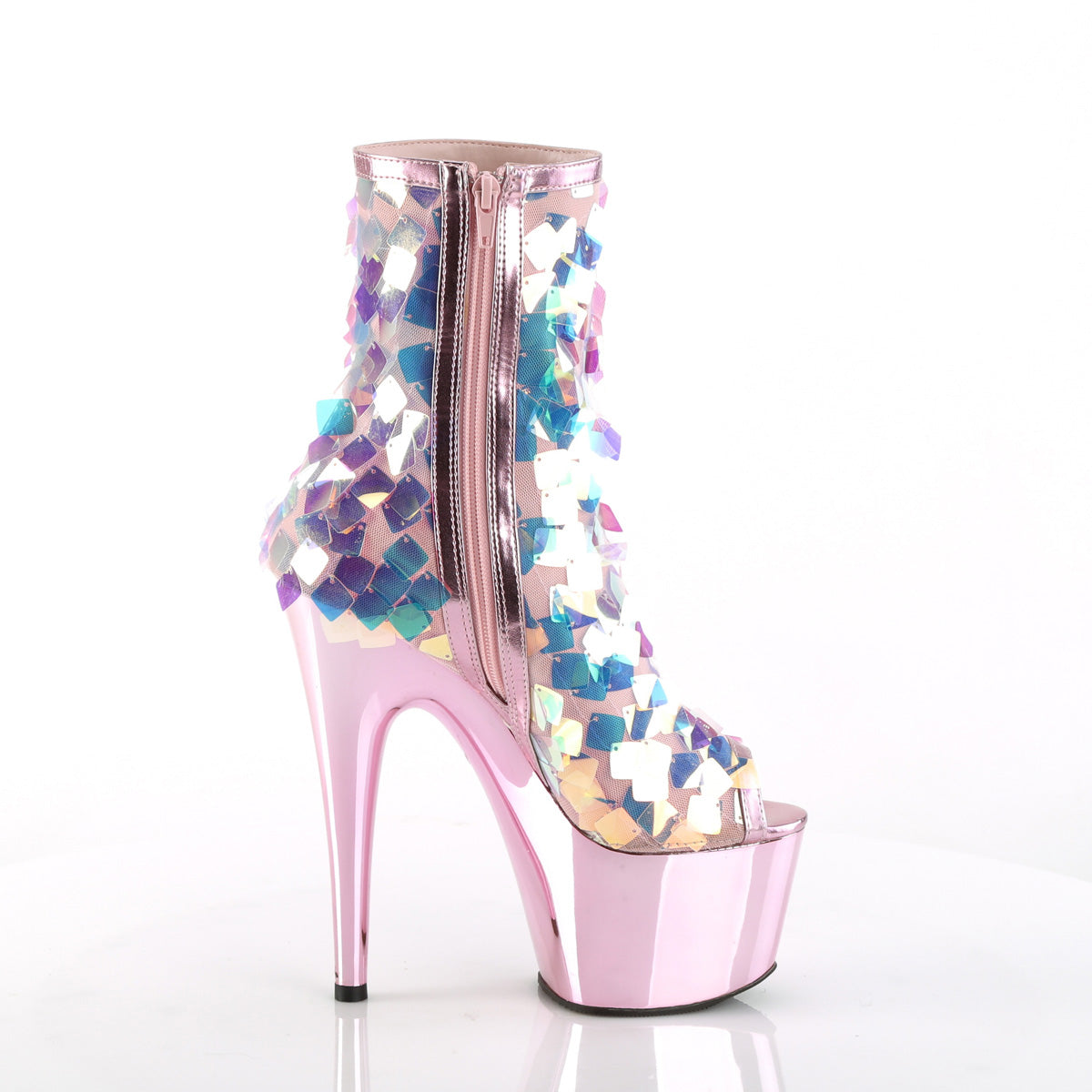 ADORE-1031SSQ *7" Heel, 2 3/4" PF Open Toe Ankle Boot, Side Zip
