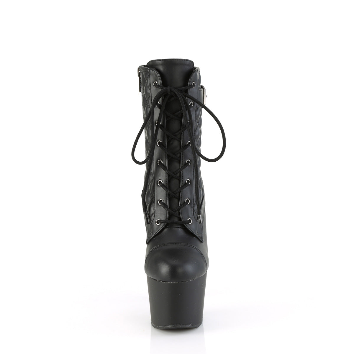 ADORE-1033 *7" Heel, 2 3/4" PF Buckled Lace-Up Ankle Boot, Side Zip