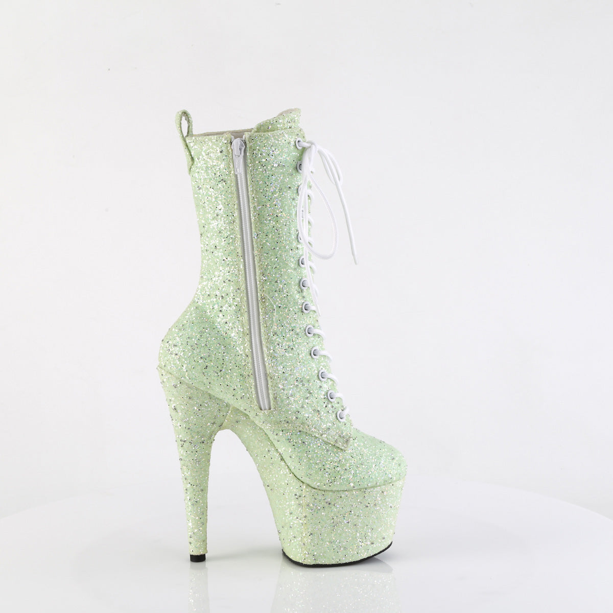 ADORE-1040GR *7" Heel, 2 3/4" PF Lace-Up Front Ankle Boot, Side Zip