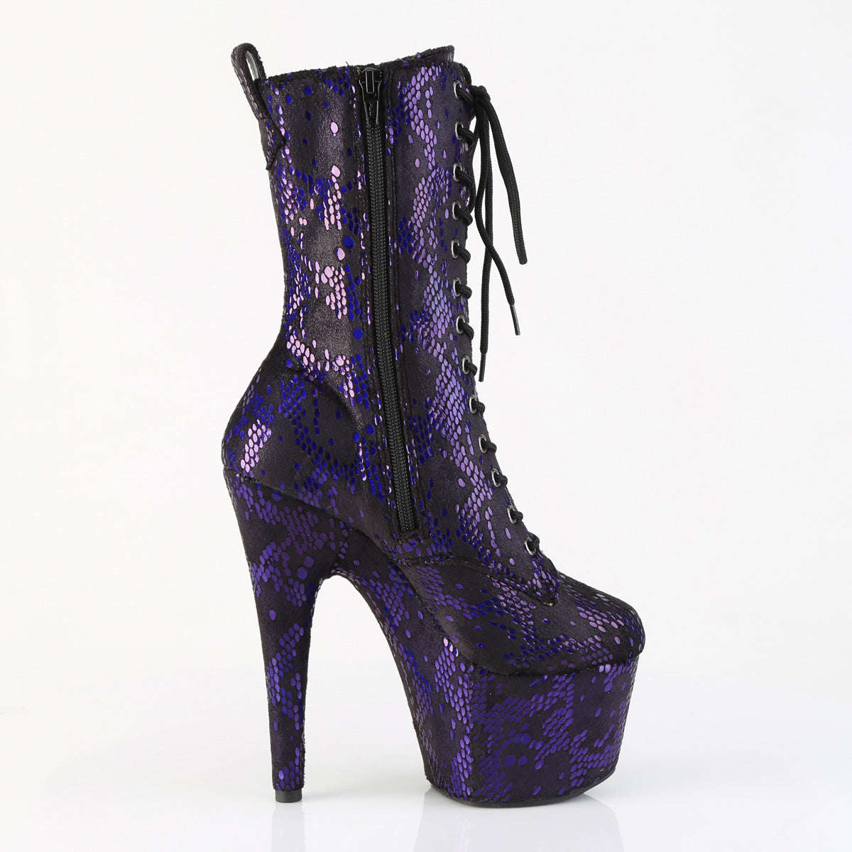 ADORE-1040SPF *7" Heel, 2 3/4" PF Lace-Up Front Ankle Boot, Side Zip