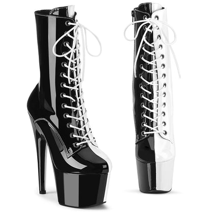 ADORE-1040TT 7" Heel, 2 3/4" PF Two Tone Lace-Up Ankle Boot, Side Zip