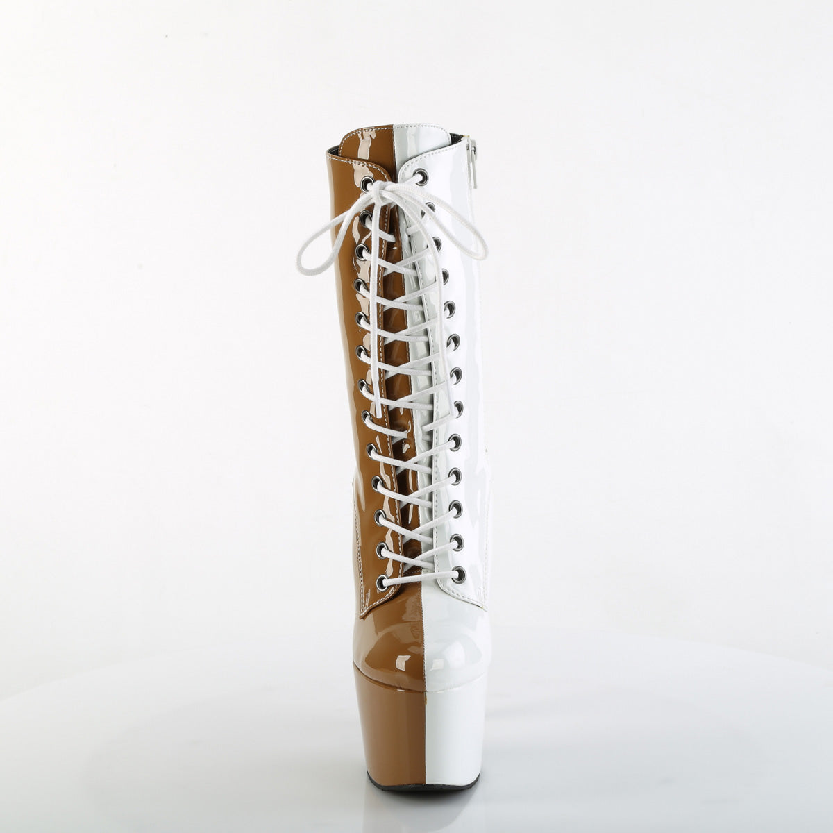 ADORE-1040TT *7" Heel, 2 3/4" PF Two Tone Lace-Up Ankle Boot, Side Zip