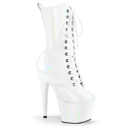 ADORE-1040WR-HG *7" Heel, 2 3/4" PF Holographic Lace-Up Ankle Boot, Side Zip