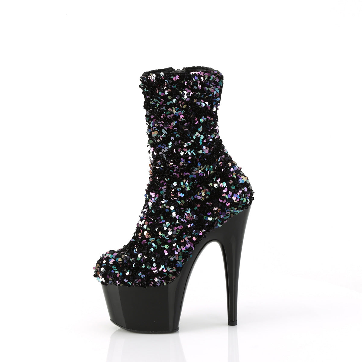 ADORE-1042SQ *7" Heel, 2 3/4" PF Sequins Ankle Boot, Inside Zip