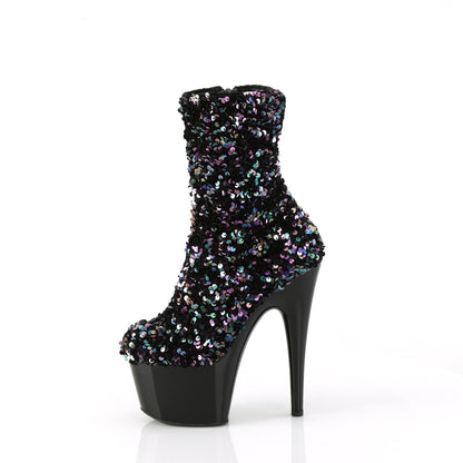 ADORE-1042SQ *7" Heel, 2 3/4" PF Sequins Ankle Boot, Inside Zip