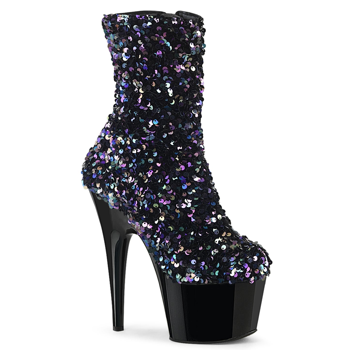 ADORE-1042SQ *7" Heel, 2 3/4" PF Sequins Ankle Boot, Inside Zip
