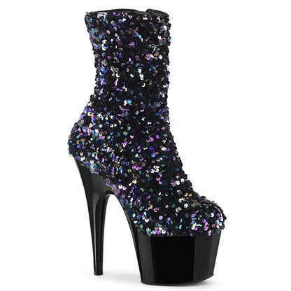 ADORE-1042SQ *7" Heel, 2 3/4" PF Sequins Ankle Boot, Inside Zip