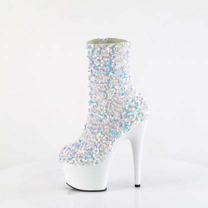 ADORE-1042SQ *7" Heel, 2 3/4" PF Sequins Ankle Boot, Inside Zip