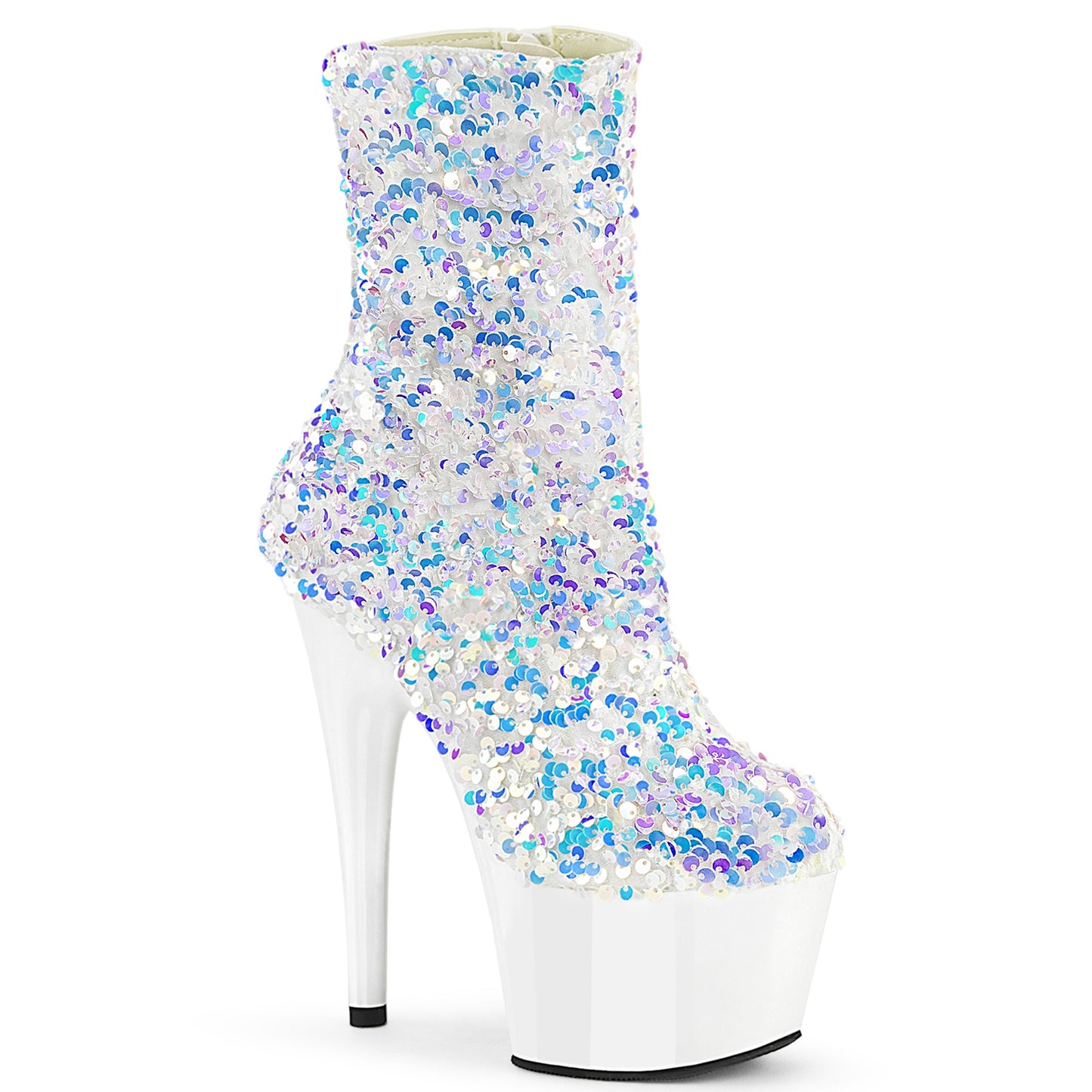 ADORE-1042SQ *7" Heel, 2 3/4" PF Sequins Ankle Boot, Inside Zip