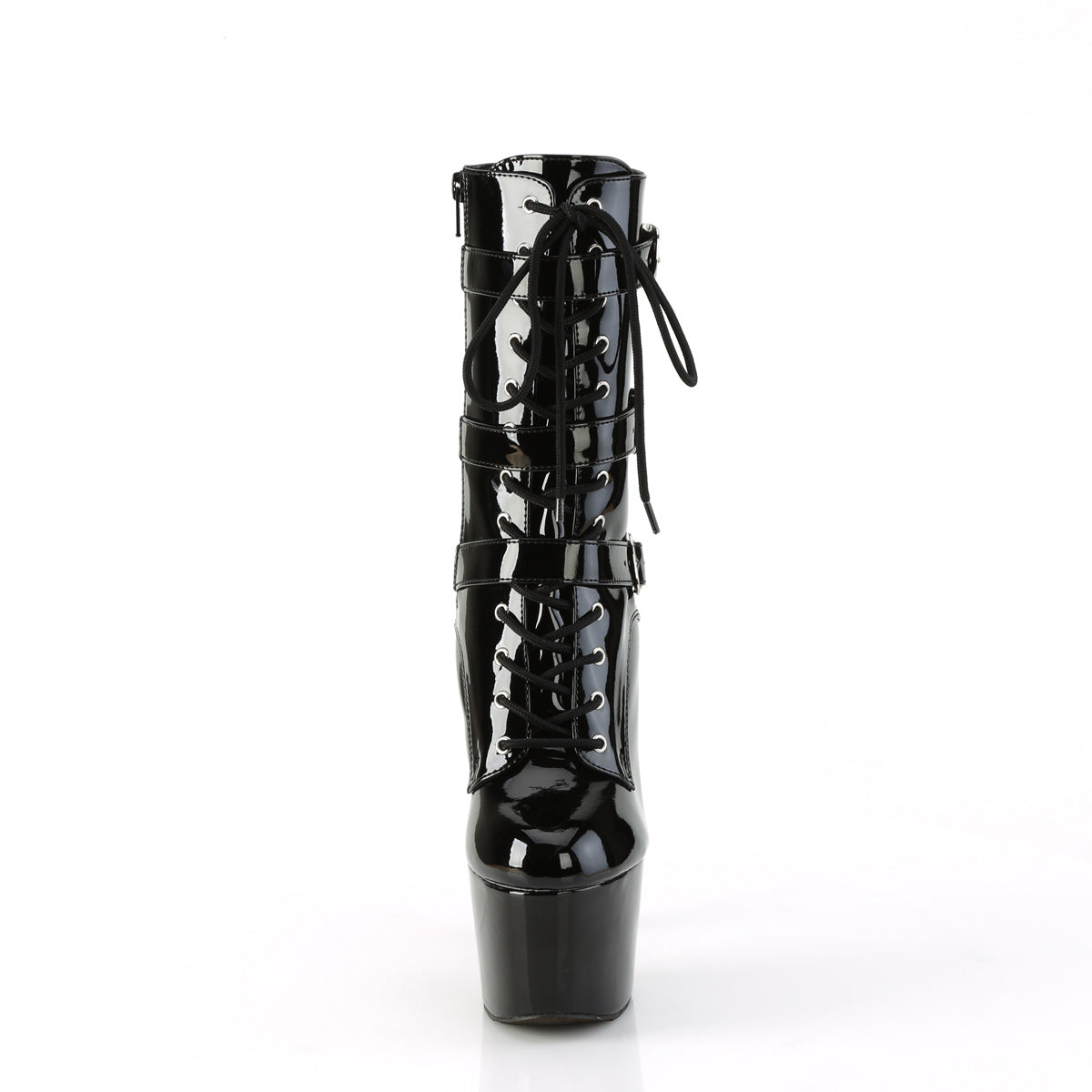 ADORE-1043 7" Heel, 2 3/4" PF Lace-Up Front Ankle Boot, Side Zip