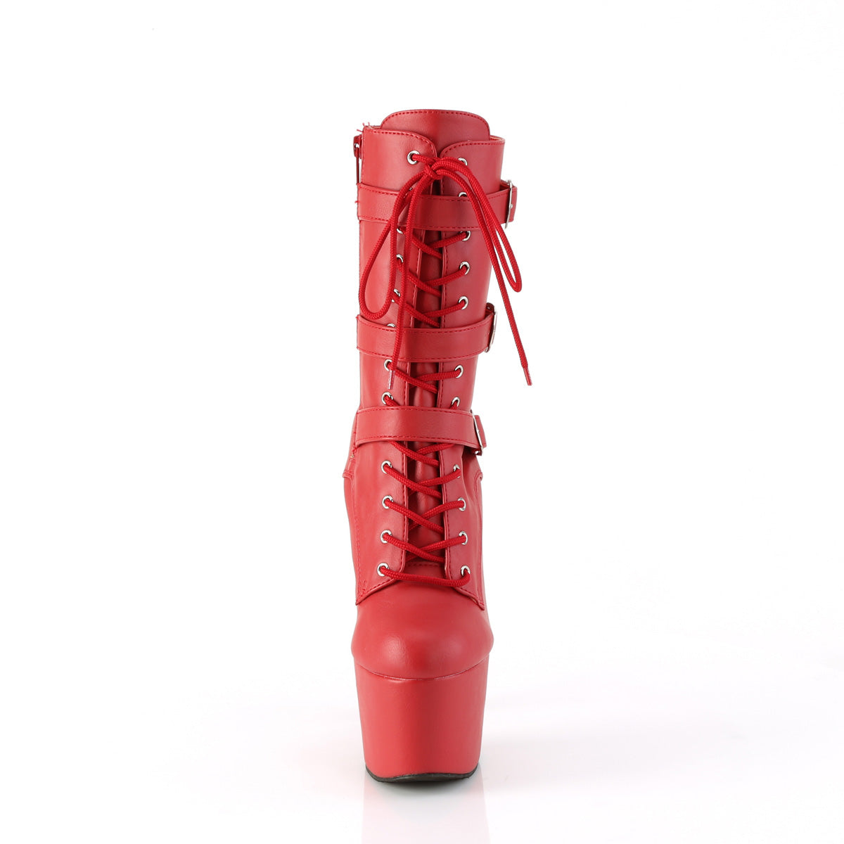 ADORE-1043 7" Heel, 2 3/4" PF Lace-Up Front Ankle Boot, Side Zip