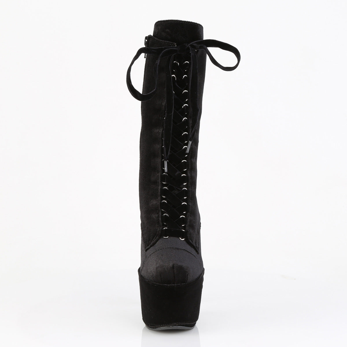 ADORE-1045VEL 7" Heel, 2 3/4" PF Velvet Lace-Up Front Ankle Boot