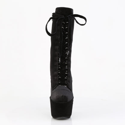 ADORE-1045VEL 7" Heel, 2 3/4" PF Velvet Lace-Up Front Ankle Boot
