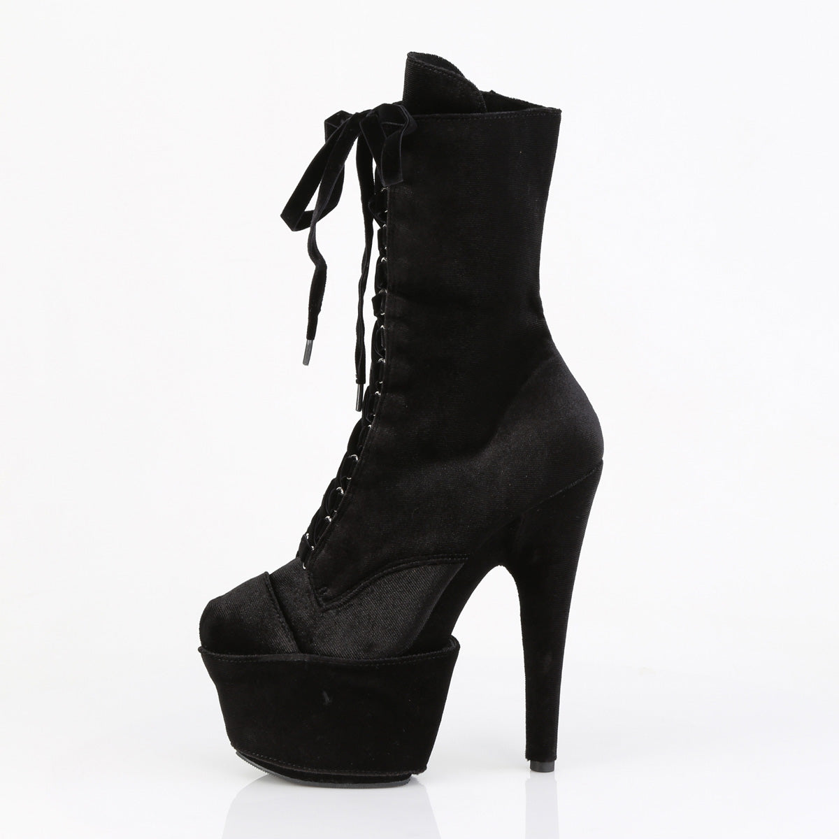ADORE-1045VEL 7" Heel, 2 3/4" PF Velvet Lace-Up Front Ankle Boot