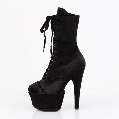 ADORE-1045VEL 7" Heel, 2 3/4" PF Velvet Lace-Up Front Ankle Boot
