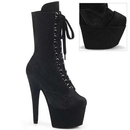 ADORE-1045VEL 7" Heel, 2 3/4" PF Velvet Lace-Up Front Ankle Boot